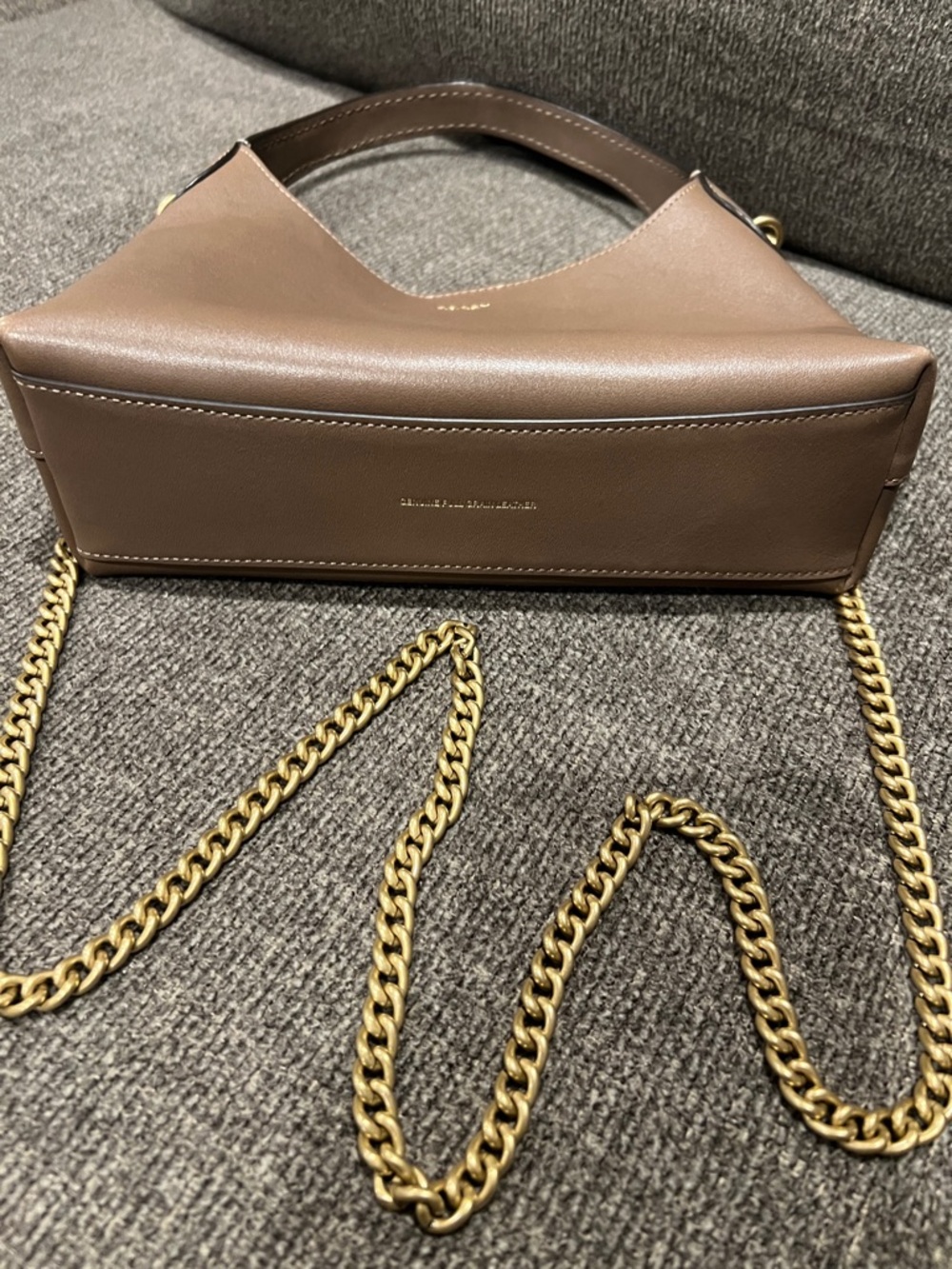 Coach Taupe Leather Shoulder Bag with Gold Chain Accents - Picture 3 of 7